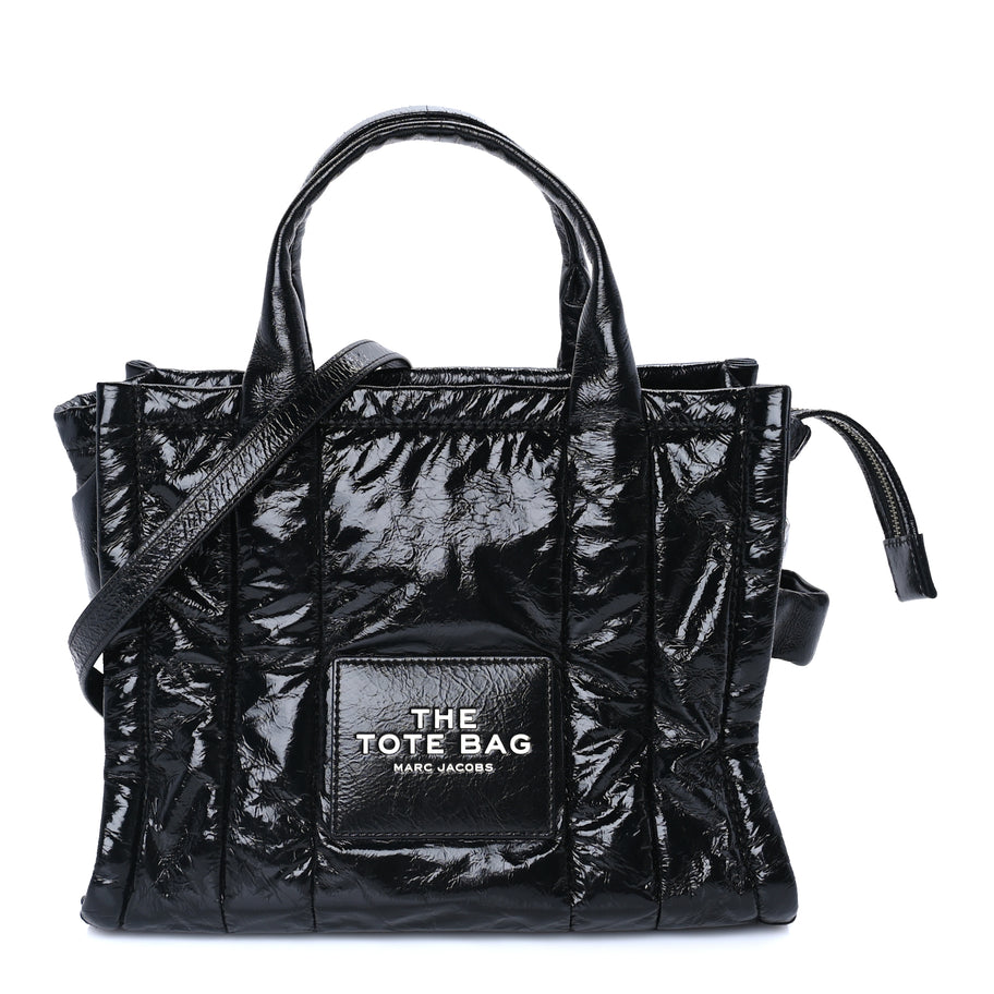 Marc Jacobs Shiny Crinkled Lambskin Medium The Tote Bag Black Image 1
