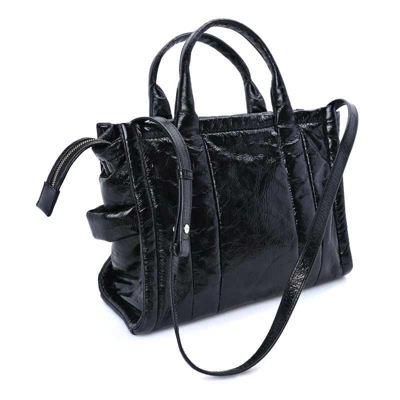  Marc Jacobs Shiny Crinkled Lambskin Medium The Tote Bag Black
