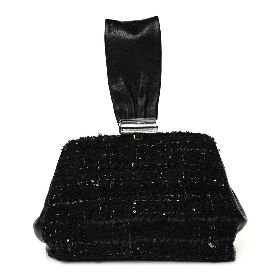 Chanel Tweed Lambskin Plexiglass CC Wristlet Black Image 1