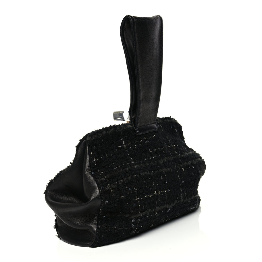 Chanel Tweed Lambskin Plexiglass CC Wristlet Black Image 2