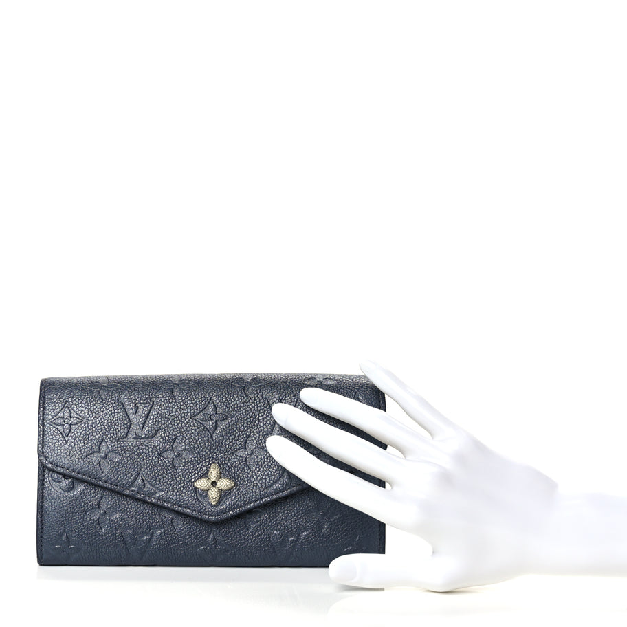 Louis Vuitton Metallic Empreinte Monogram Crystal Flower Sarah Wallet Navy Blue Image 2