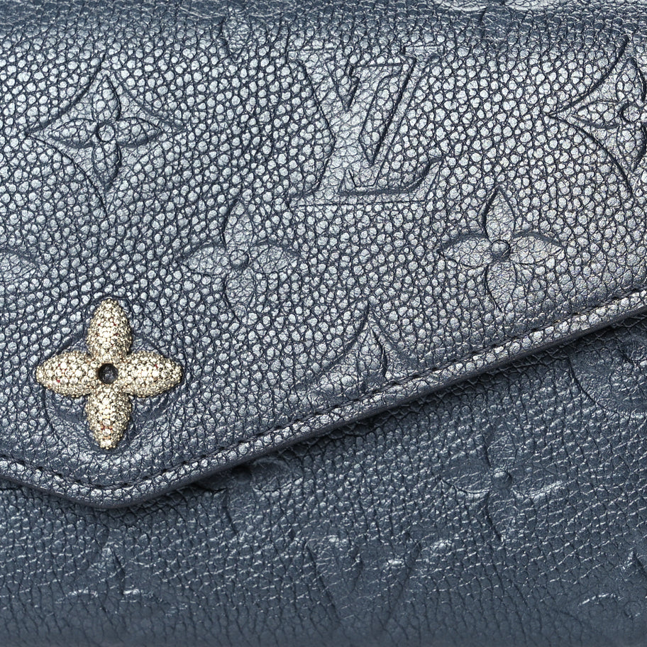 Louis Vuitton Metallic Empreinte Monogram Crystal Flower Sarah Wallet Navy Blue Image 7