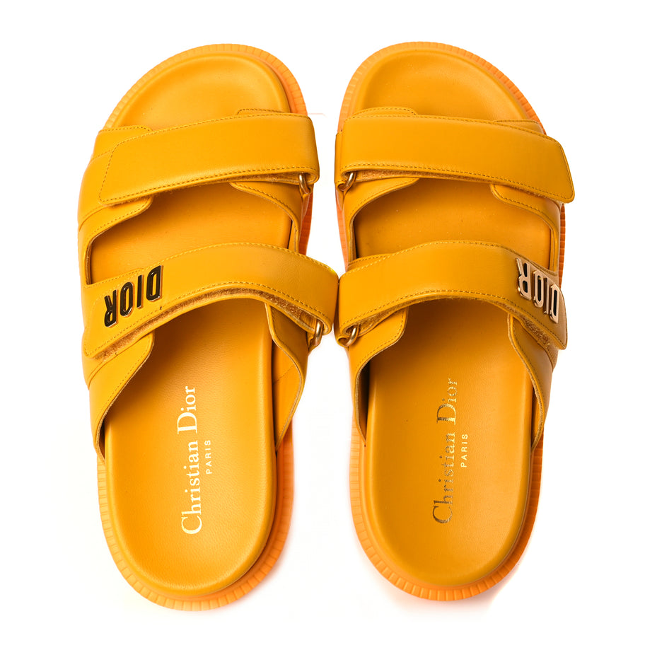 Christian Dior Lambskin Dioract 10mm Slide Sandals 37.5 Amber Yellow Image 3