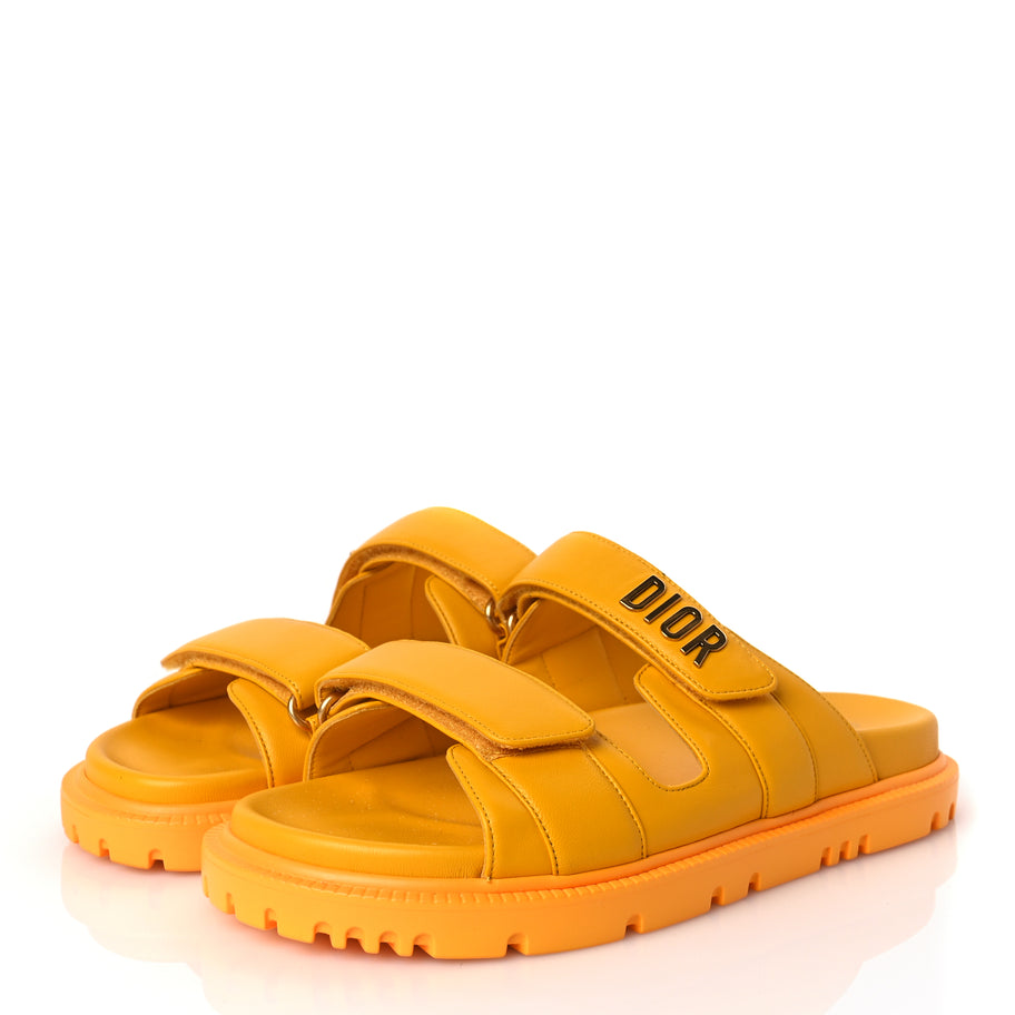 Christian Dior Lambskin Dioract 10mm Slide Sandals 37.5 Amber Yellow Image 4