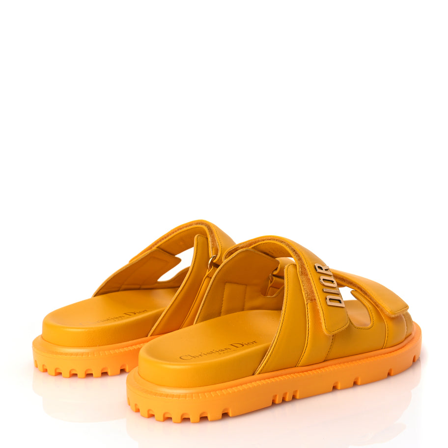Christian Dior Lambskin Dioract 10mm Slide Sandals 37.5 Amber Yellow Image 5