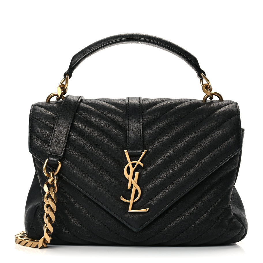 Saint Laurent Sheepskin Matelasse Chevron Monogram Medium College Bag Black Image 1