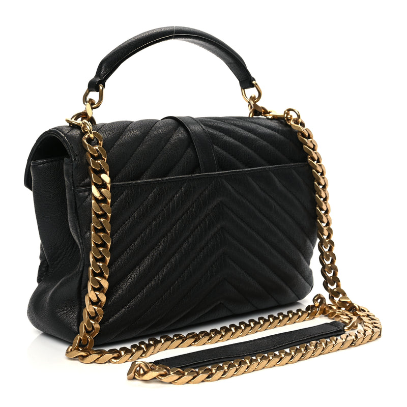  Saint Laurent Sheepskin Matelasse Chevron Monogram Medium College Bag Black