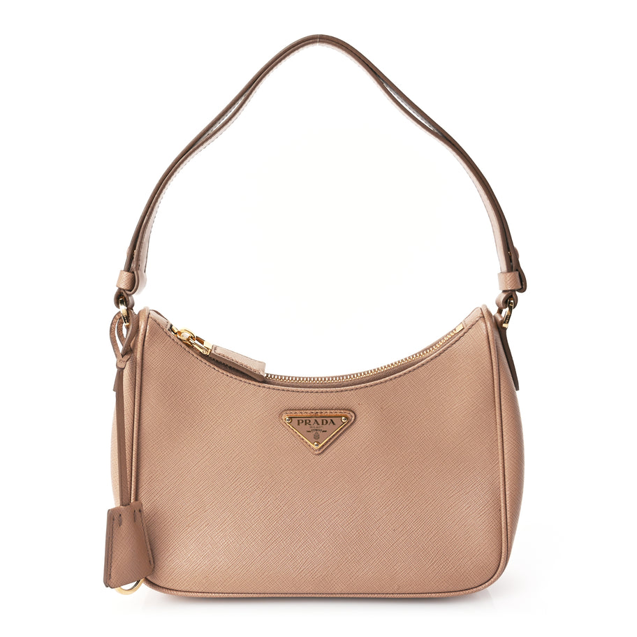 Prada Saffiano Lux Re-Edition Mini Shoulder Bag Cammeo Image 1