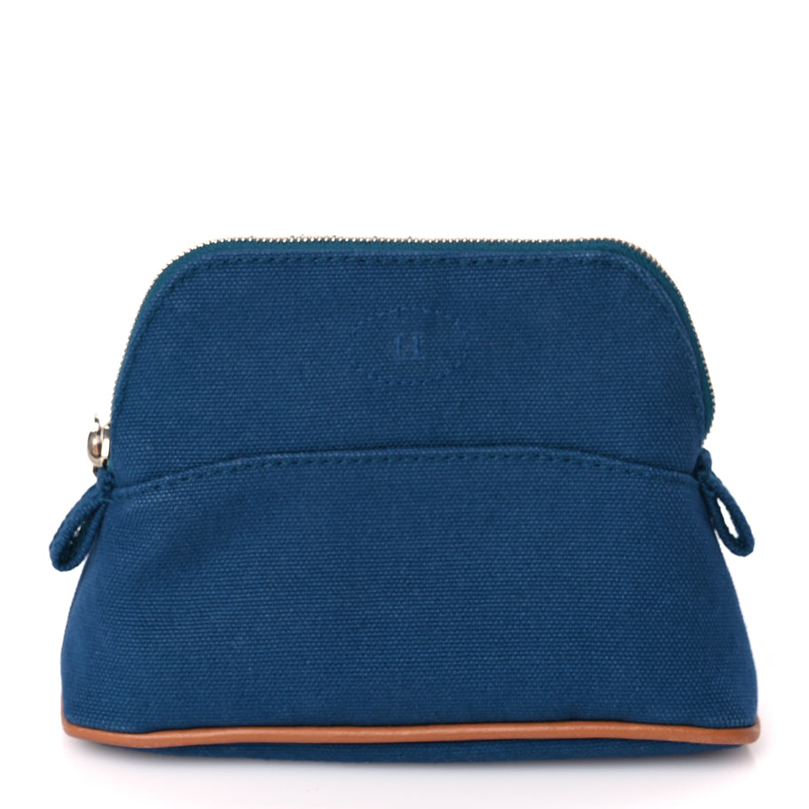 Hermes Cotton Canvas Mini Mini Bolide Travel Cosmetic Pouch Bleu De Prusse Image 1