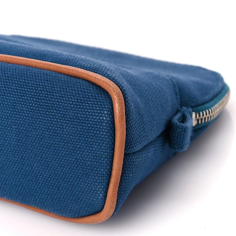 Hermes Cotton Canvas Mini Mini Bolide Travel Cosmetic Pouch Bleu De Prusse Image 8