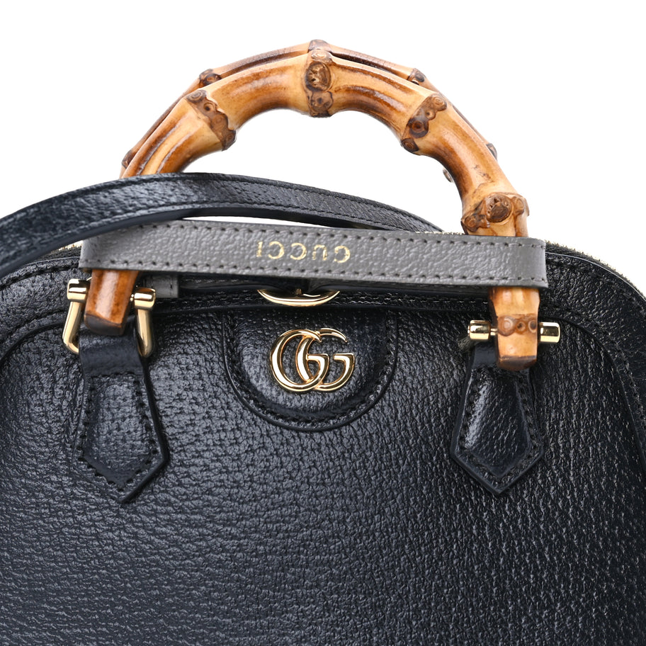 Gucci Textured Dollar Calfskin Mini Diana Dome Tote Bag  Black Dusty Grey Image 6