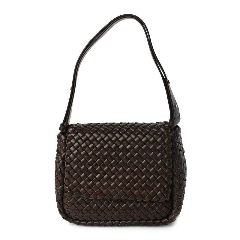  Bottega Veneta Nappa Intreccicio Padded Small Cobble Shoulder Bag Light Brown