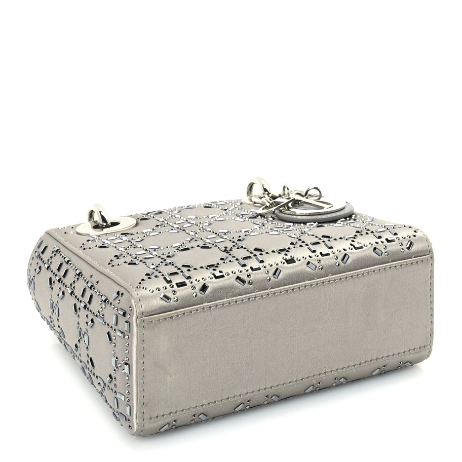 Christian Dior Satin Crystal Cannage Mini Lady Dior Grey Image 3