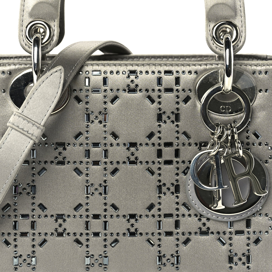 Christian Dior Satin Crystal Cannage Mini Lady Dior Grey Image 6