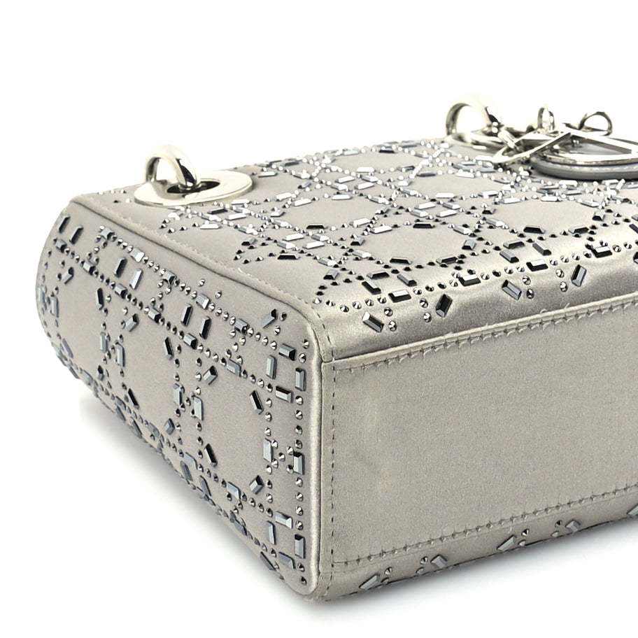 Christian Dior Satin Crystal Cannage Mini Lady Dior Grey Image 7