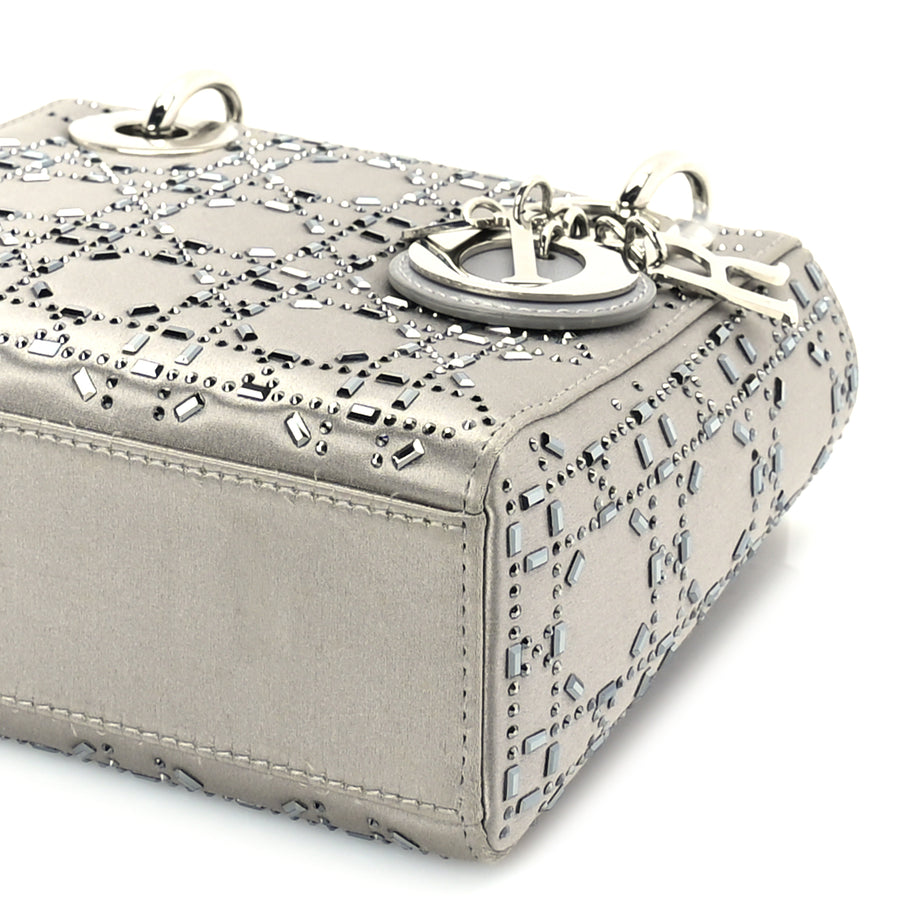 Christian Dior Satin Crystal Cannage Mini Lady Dior Grey Image 8