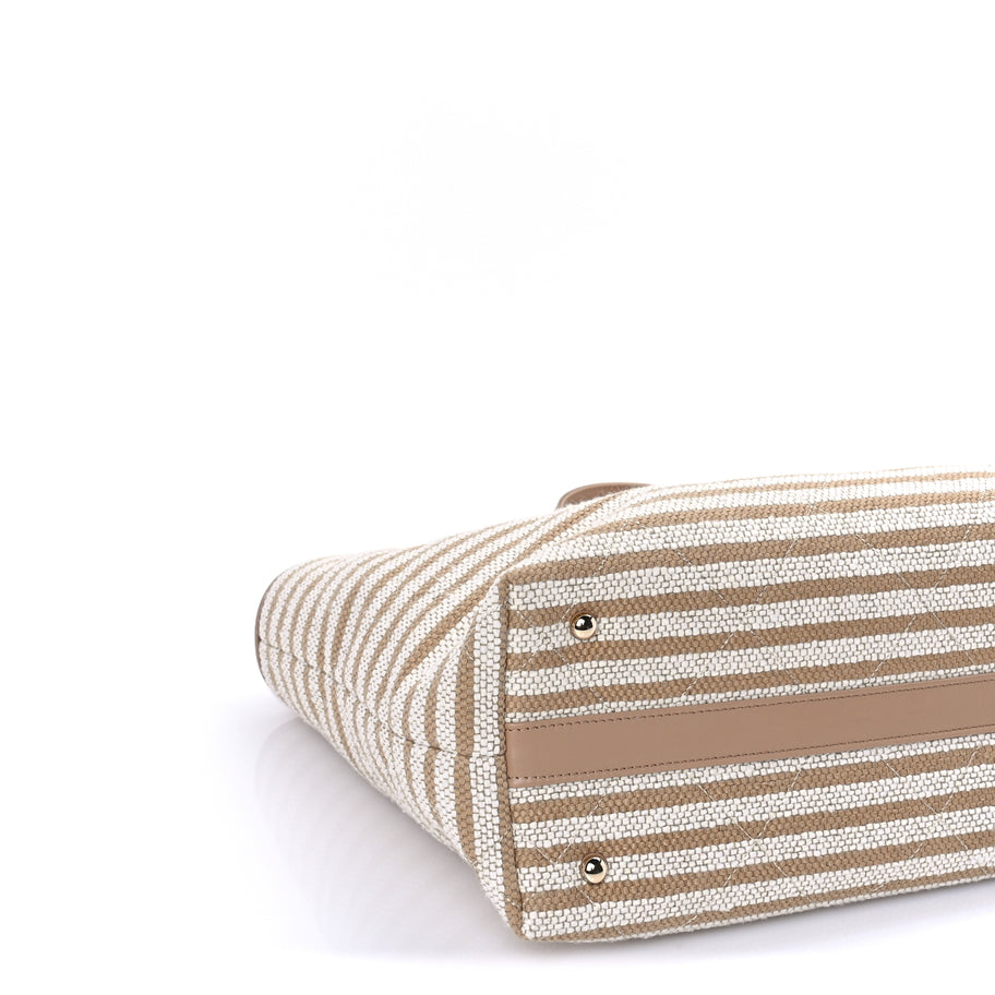 Chanel Printed Fabric Striped CC Tote Light Beige Image 8