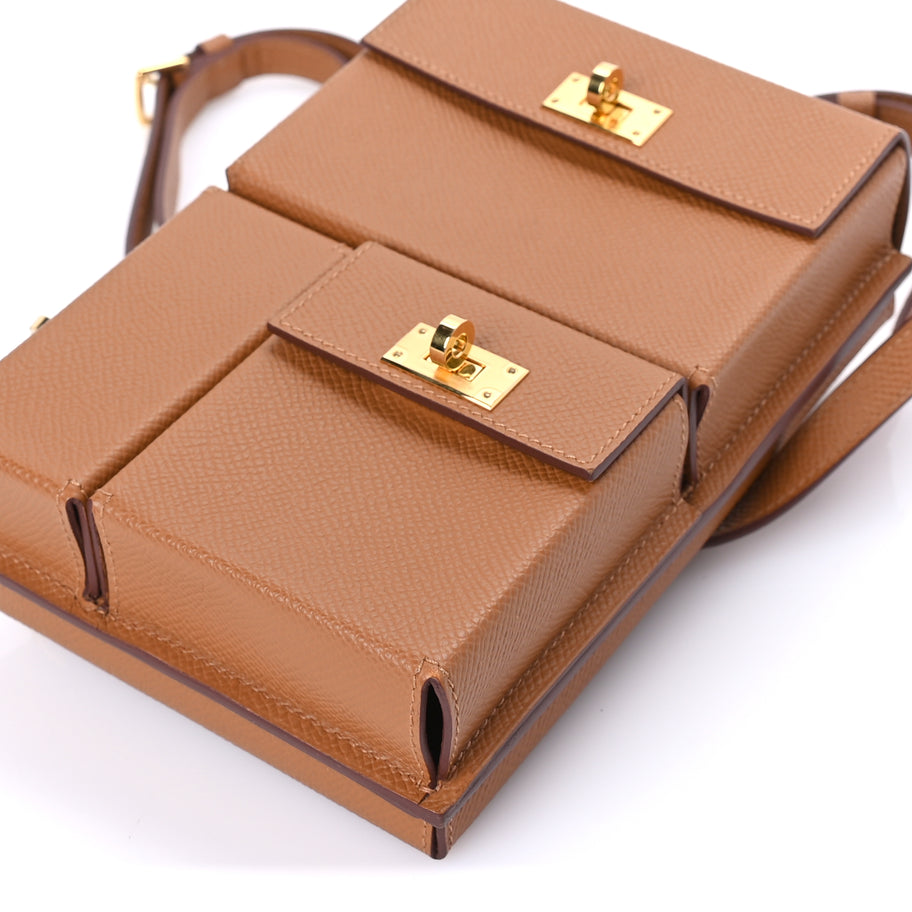 Hermes Epsom Kelly Multi Pocket Pochette To Go Gold Image 8