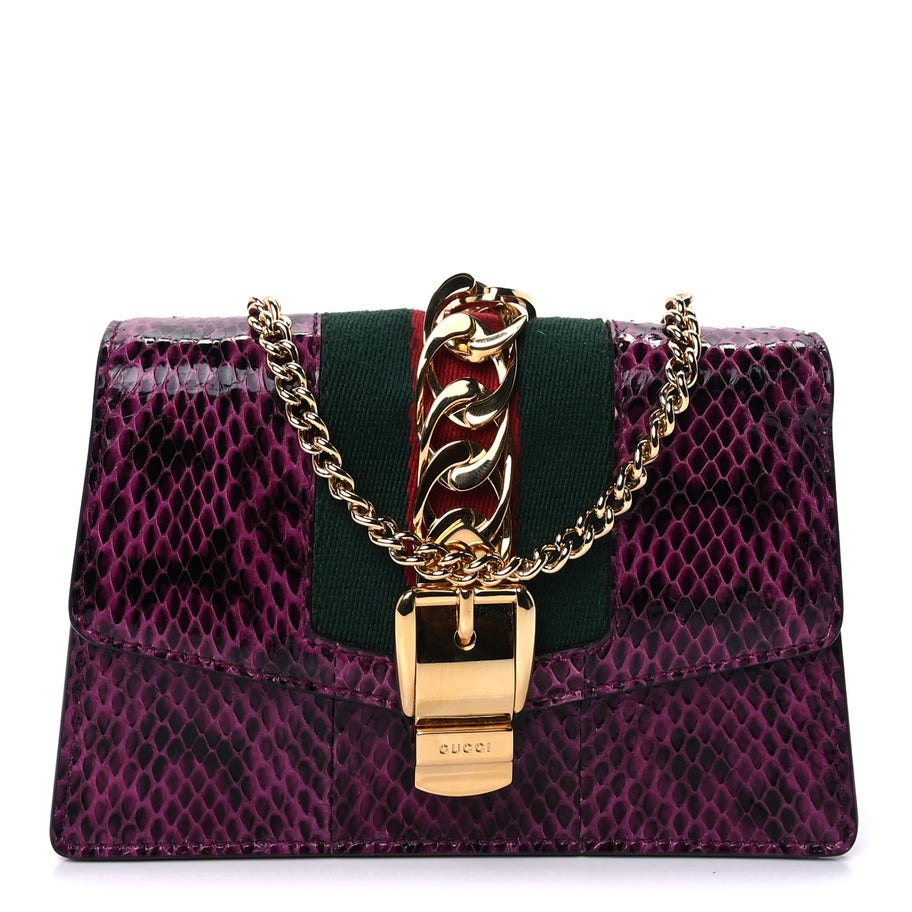 Gucci Snakeskin Web Super Mini Sylvie Chain Shoulder Bag Purple Image 1