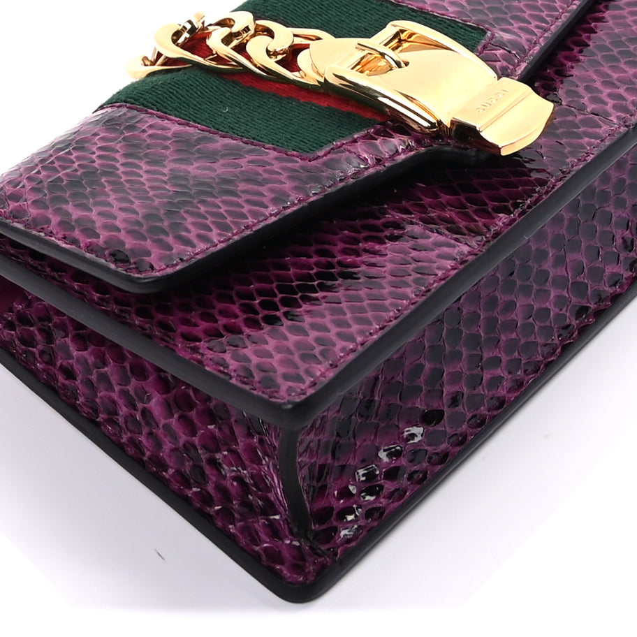 Gucci Snakeskin Web Super Mini Sylvie Chain Shoulder Bag Purple Image 7