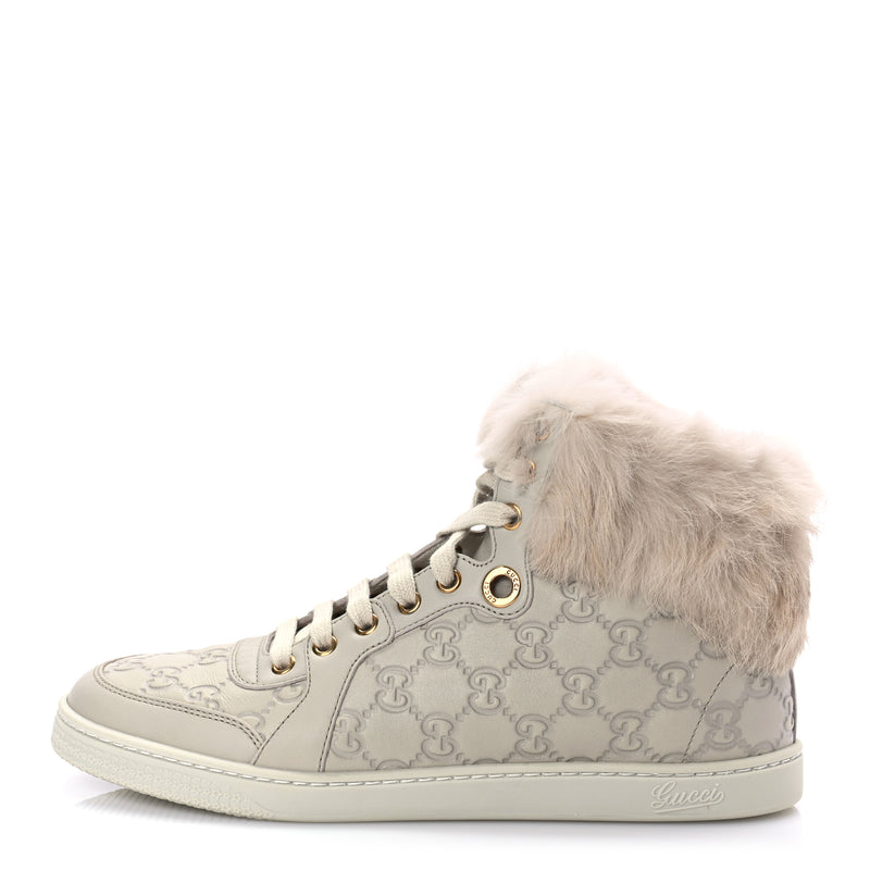  Gucci Guccissima Rabbit Fur Coda High Top Sneakers 39 White