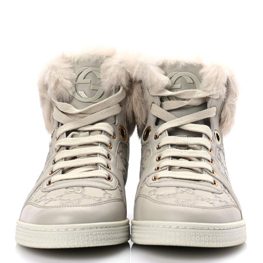 Gucci Guccissima Rabbit Fur Coda High Top Sneakers 39 White Image 2