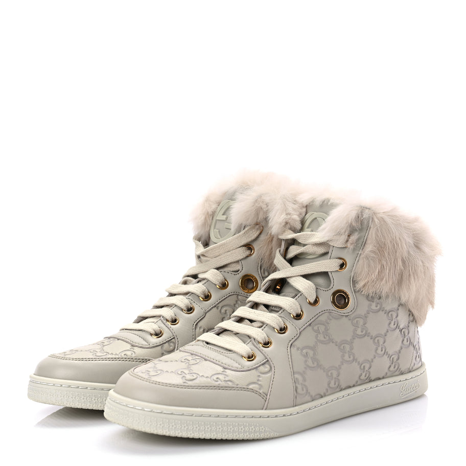 Gucci Guccissima Rabbit Fur Coda High Top Sneakers 39 White Image 3