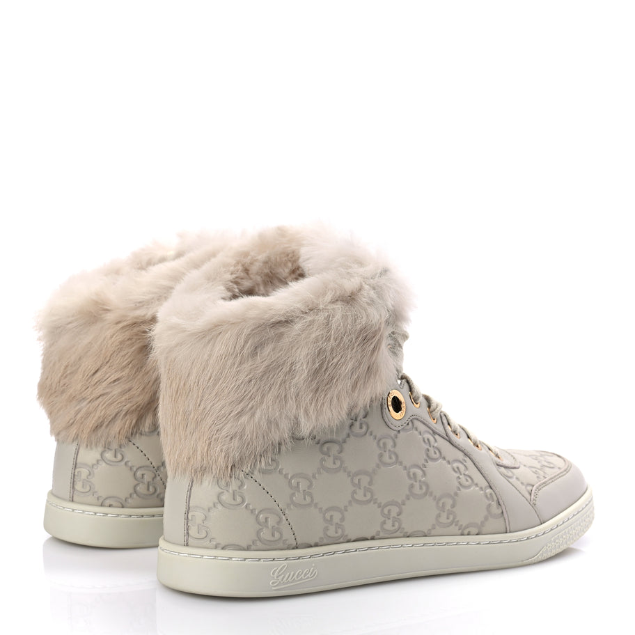 Gucci Guccissima Rabbit Fur Coda High Top Sneakers 39 White Image 4