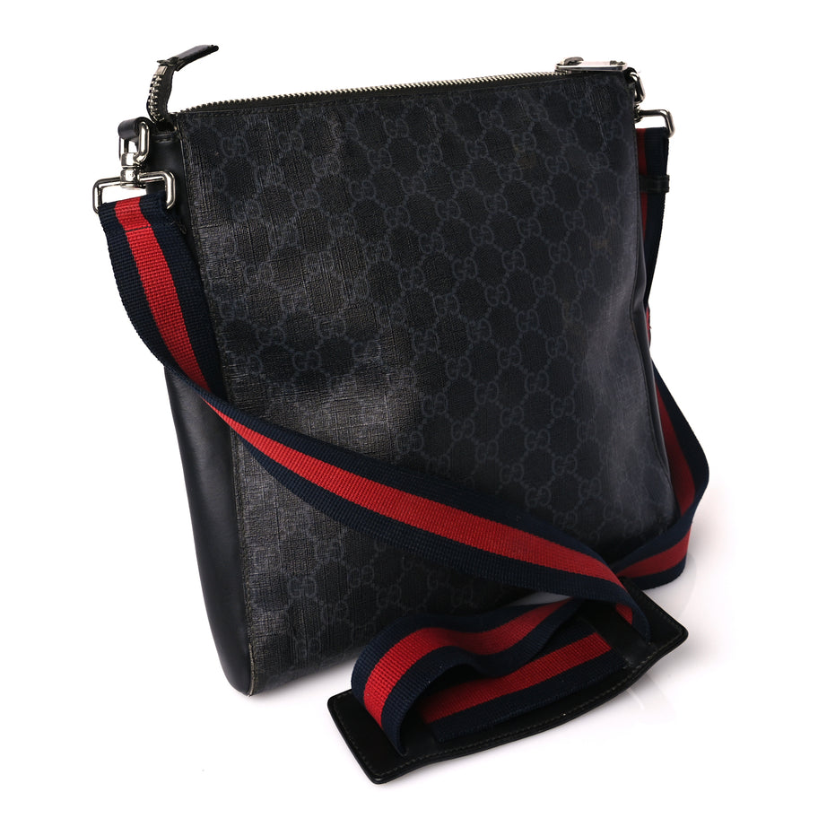 Gucci GG Supreme Monogram Appia Calfskin Web Flat Messenger Bag Black Grey Image 2