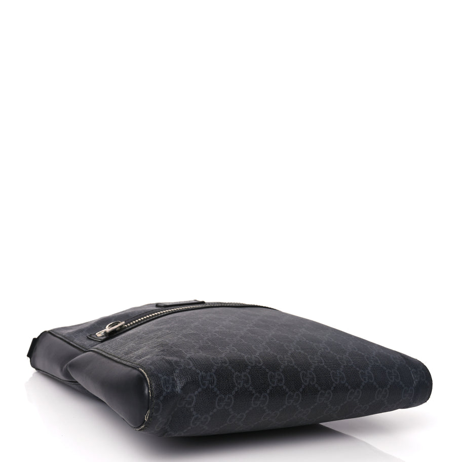 Gucci GG Supreme Monogram Appia Calfskin Web Flat Messenger Bag Black Grey Image 3