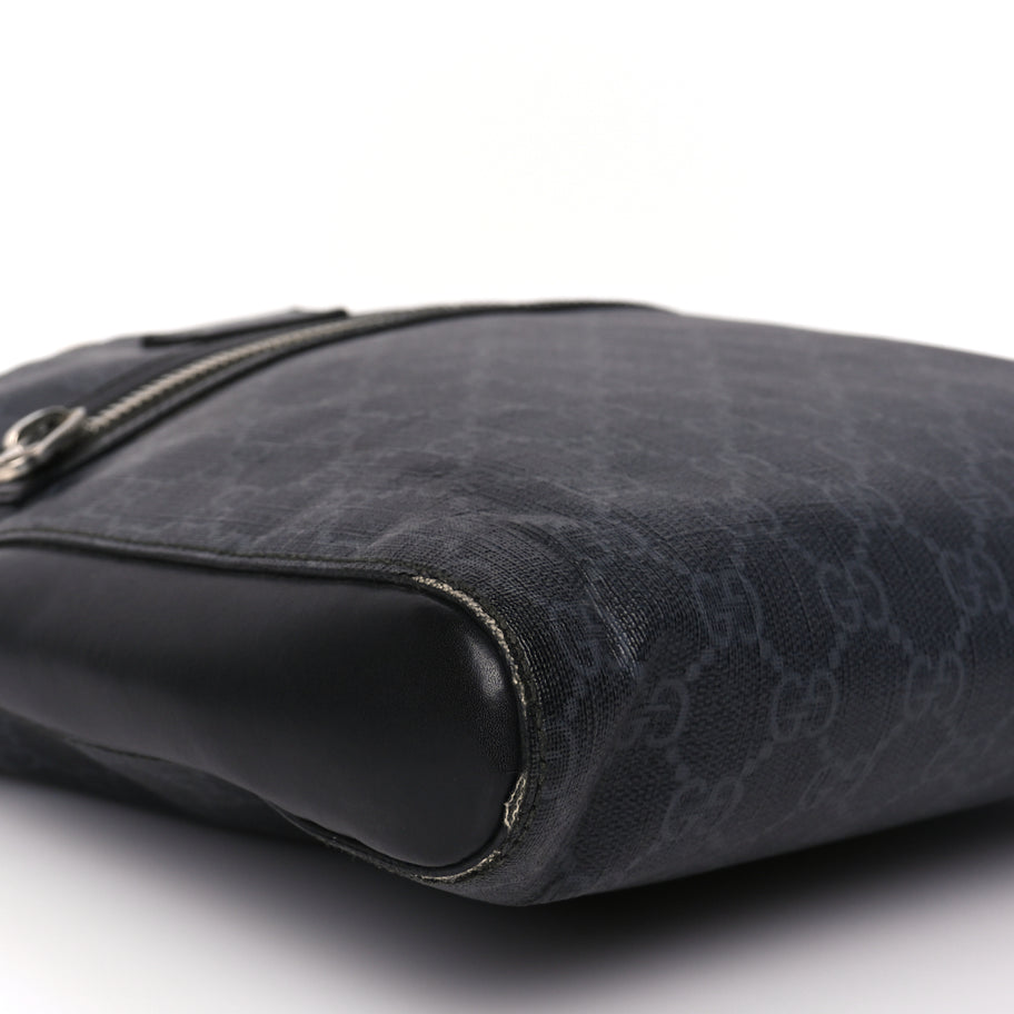 Gucci GG Supreme Monogram Appia Calfskin Web Flat Messenger Bag Black Grey Image 8