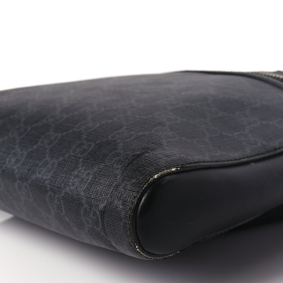 Gucci GG Supreme Monogram Appia Calfskin Web Flat Messenger Bag Black Grey Image 9