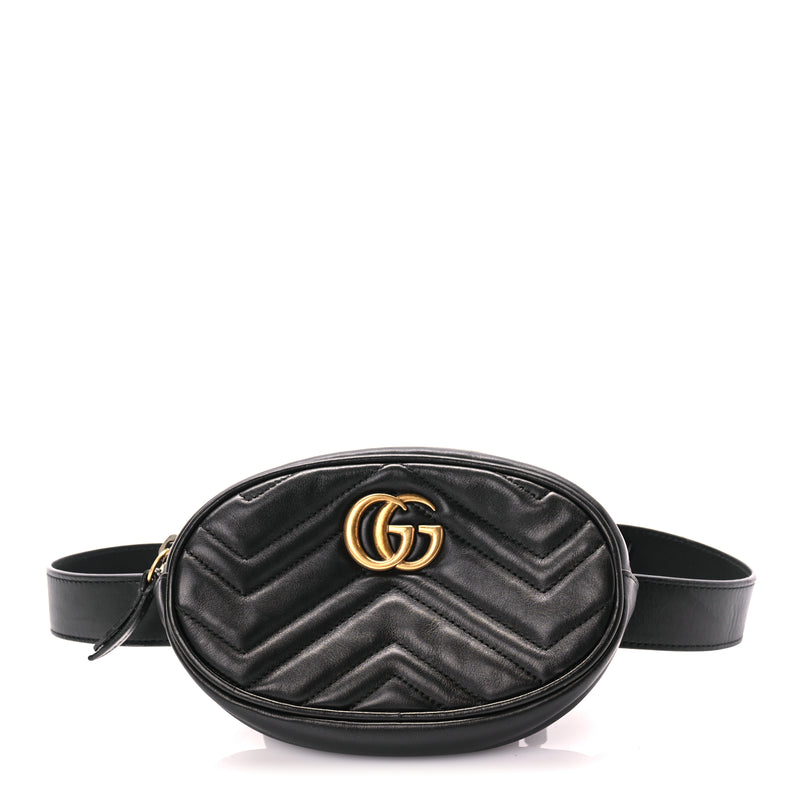  Gucci Calfskin Matelasse GG Marmont Belt Bag 85 Black