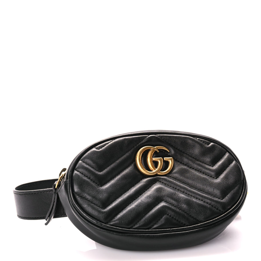 Gucci Calfskin Matelasse GG Marmont Belt Bag 85 Black Image 3