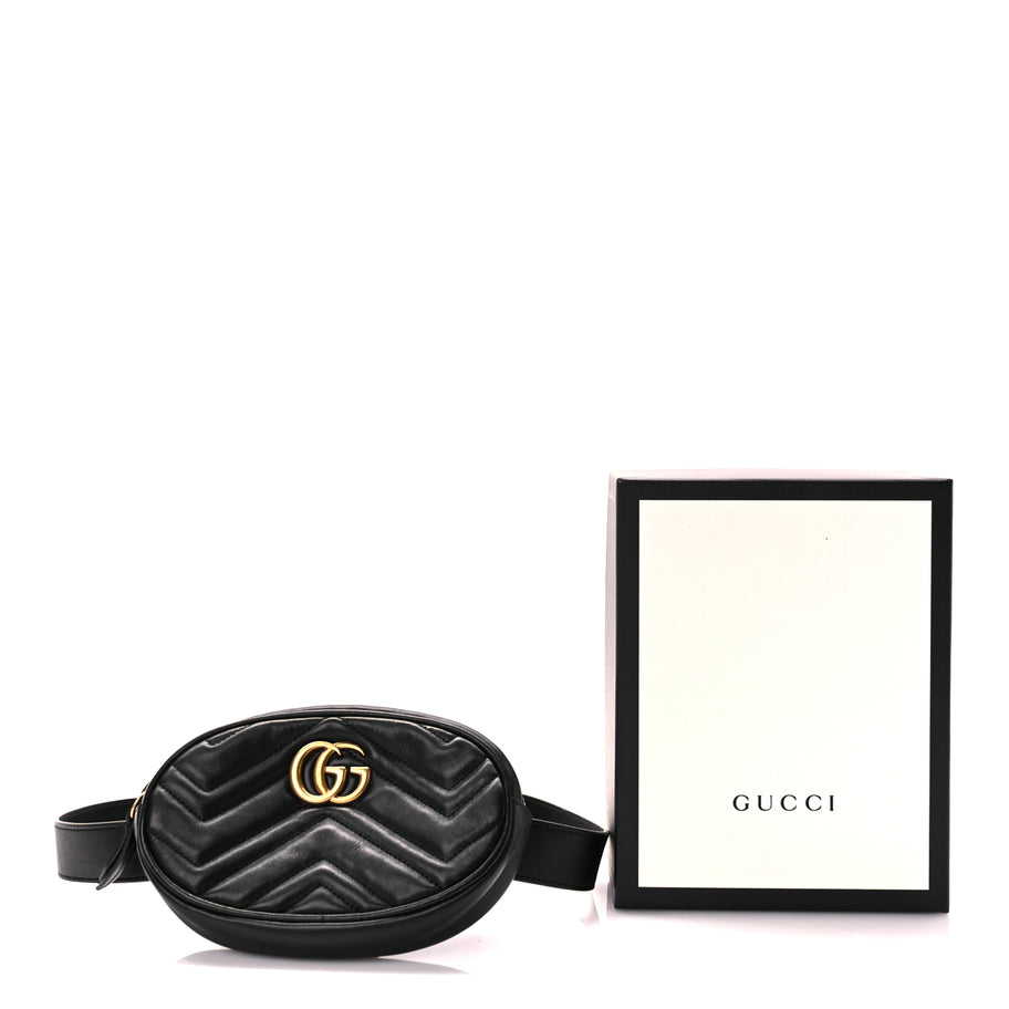 Gucci Calfskin Matelasse GG Marmont Belt Bag 85 Black Image 10