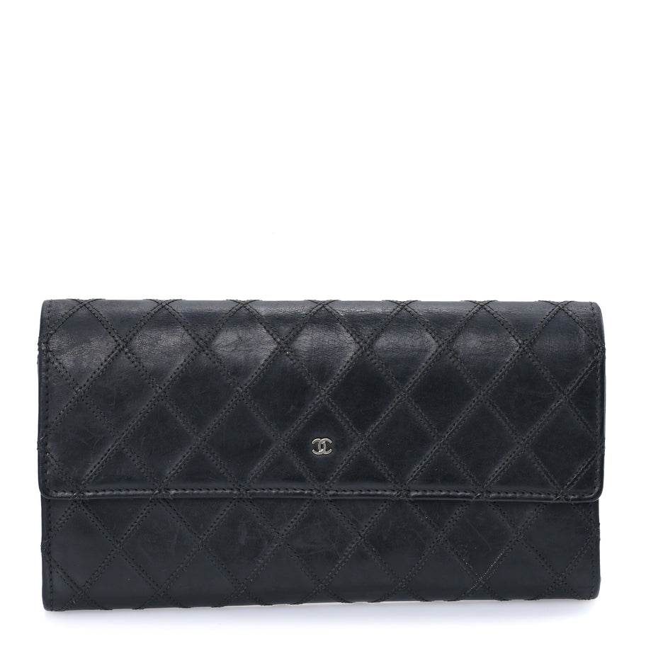 Chanel Calfskin Diamond Stitch Large Gusset Flap Wallet  Black Image 1