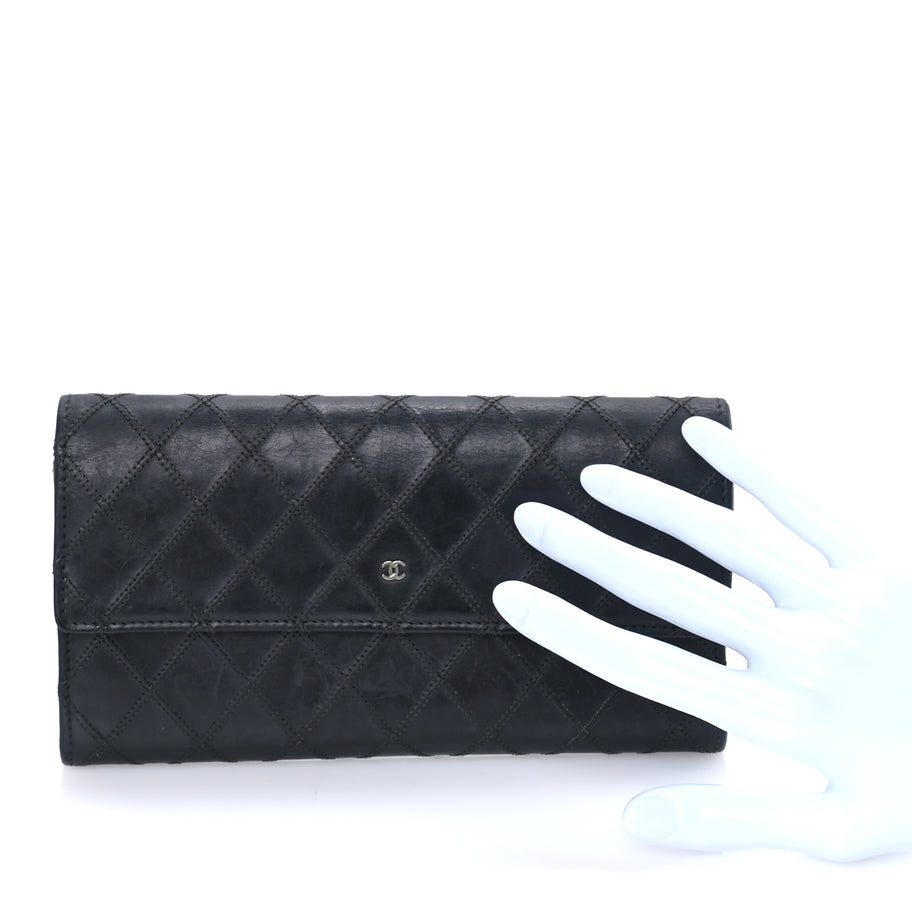 Chanel Calfskin Diamond Stitch Large Gusset Flap Wallet  Black Image 2