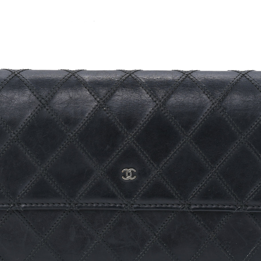 Chanel Calfskin Diamond Stitch Large Gusset Flap Wallet  Black Image 3