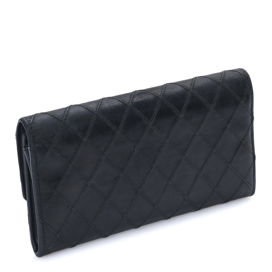Chanel Calfskin Diamond Stitch Large Gusset Flap Wallet  Black Image 4