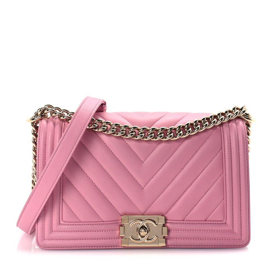 Chanel Lambskin Chevron Quilted Medium Boy Flap  Pink Image 1