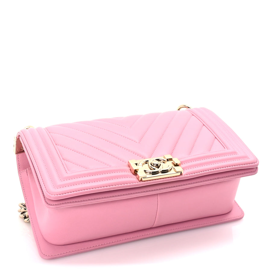 Chanel Lambskin Chevron Quilted Medium Boy Flap  Pink Image 3