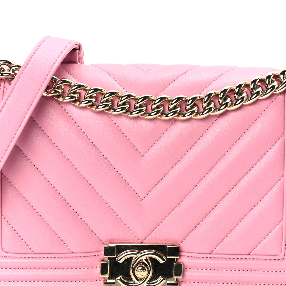 Chanel Lambskin Chevron Quilted Medium Boy Flap  Pink Image 7
