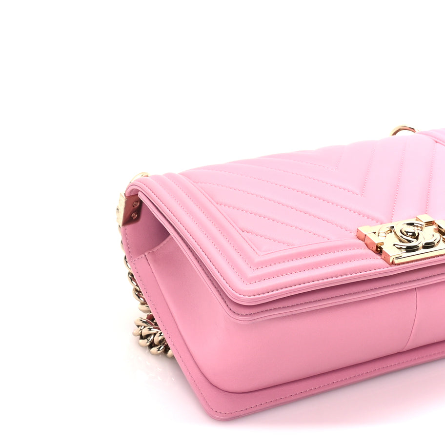 Chanel Lambskin Chevron Quilted Medium Boy Flap  Pink Image 8