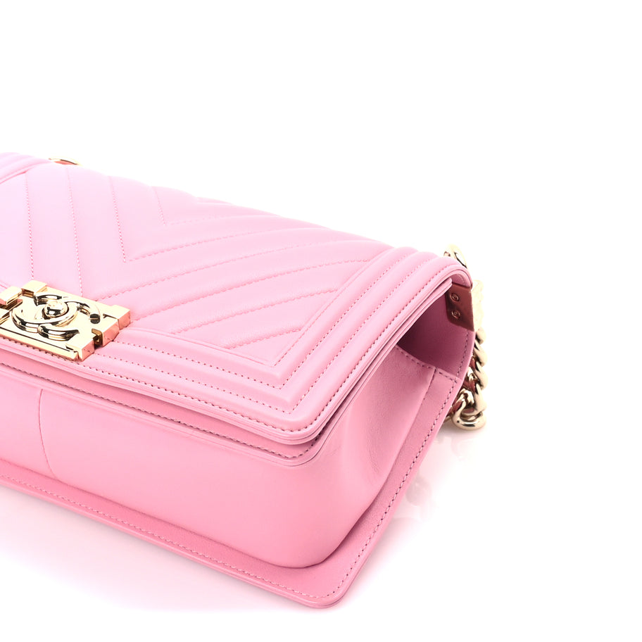 Chanel Lambskin Chevron Quilted Medium Boy Flap  Pink Image 9