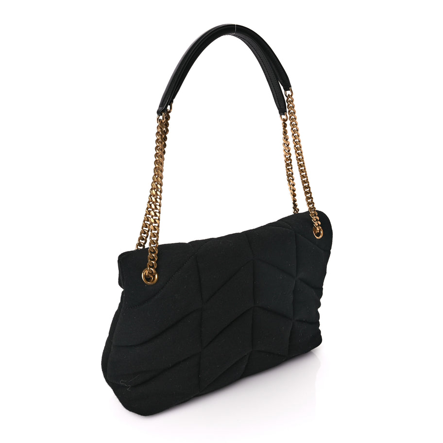 Saint Laurent Wool Jersey Quilted Medium Loulou Puffer Monogram Chain Satchel Black Image 2