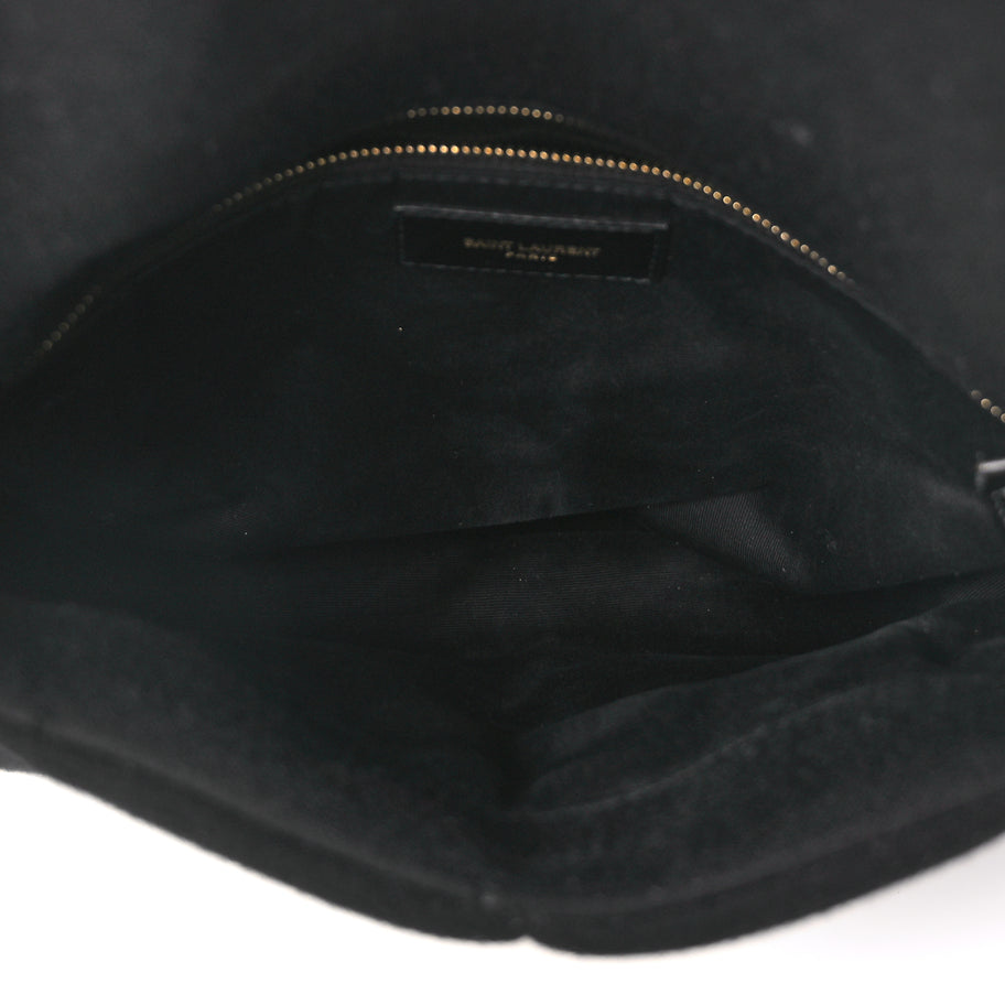 Saint Laurent Wool Jersey Quilted Medium Loulou Puffer Monogram Chain Satchel Black Image 4