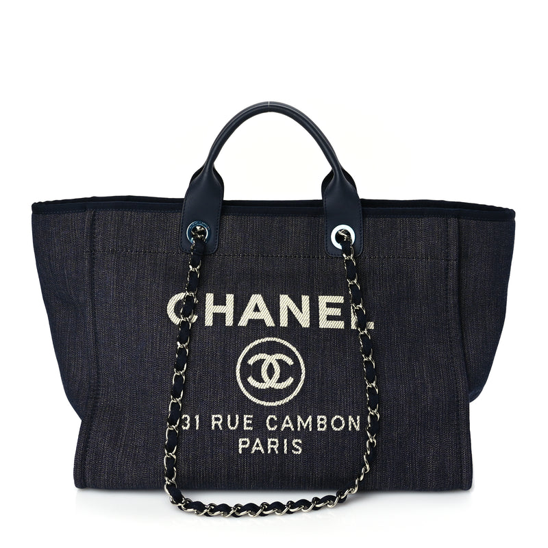  Chanel Denim Large Deauville Tote Dark Blue