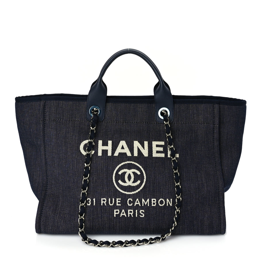 Chanel Denim Large Deauville Tote Dark Blue Image 1