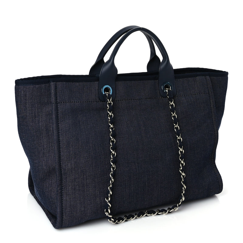  Chanel Denim Large Deauville Tote Dark Blue