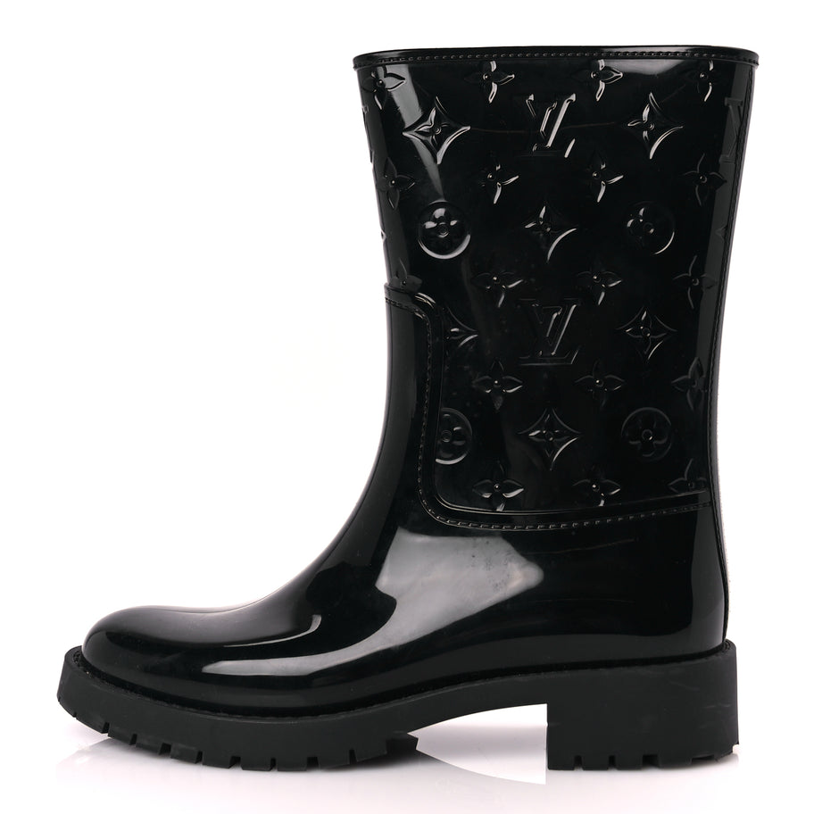 Louis Vuitton Rubber Embossed Monogram Drops Flat Half Boots 39 Black Image 1